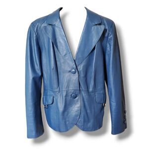 Pamela McCoy blue leather jacket